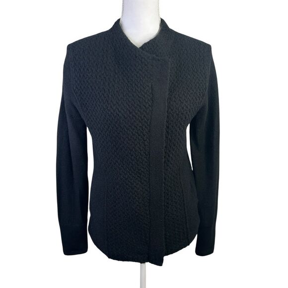 Carlson 100% Wool Black Textured Knit Jacket Zip Up Size S - Picture 1 of 10